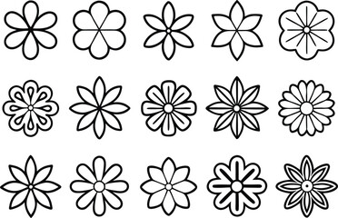 Obraz premium Collection of Fifteen Different Flower Icon Outlines Vector Illustration for Botanical Design and Decoration Resources