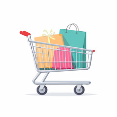 Full Shopping Cart with Gifts and Bags, Retail Purchase Concept