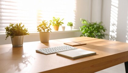 Fototapeta premium Sunlit desk with potted plants