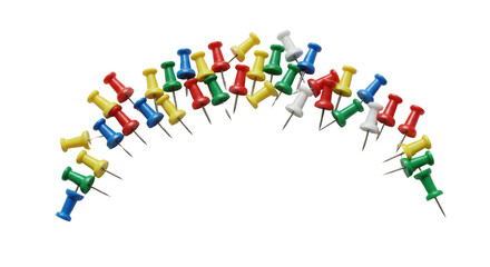Pile of colorful push pins arranged in arch shape isolated PNG with Transparent Background