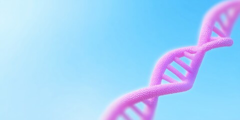 Pink DNA double helix structure against a soft blue gradient background, symbolizing genetic research, biotechnology, and the essence of life in a modern scientific context