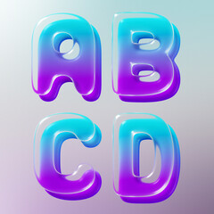 Set of 3d Rendered letters made of transparent glass with smooth gradient backdrop