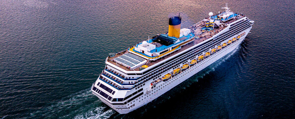 Cruise ships sail the sea, taking passengers or tourists on sea trips to various destinations...