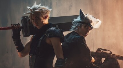 Two Women Cosplaying Final Fantasy Characters