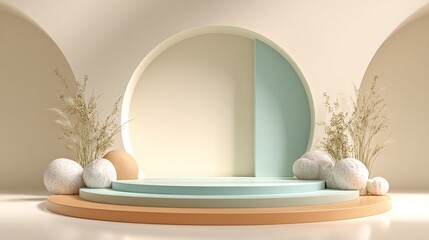 Minimalist Round Stage Mockup in Elegant Neutral Tones for Modern Events
