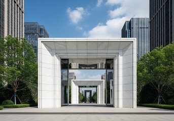 Fototapeta premium Modern office building with columns in London against a blue sky