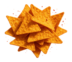 Seasoned tortilla chips with scattered chili flakes.