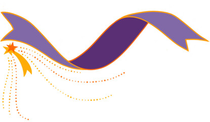 A flowing purple and orange ribbon shape, with an orange glow rissing star position and dotted lines sparkle.