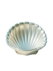 Fototapeta premium A metallic shell-shaped bowl against a black background.