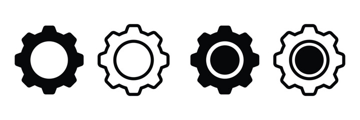 Cogwheel icons set, Vector cogwheel with wrench, Industrial gear wheel icons in simple silhouette style.