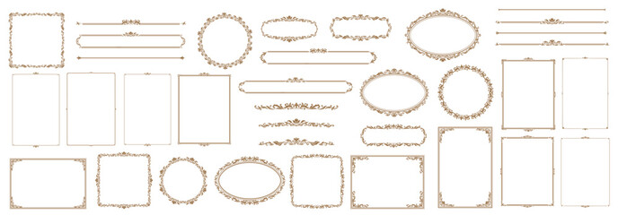 Ornament decor frame and border, antique vintage royal floral pattern. Vector set of elegant, ornamental, gold decorative retro decoration for classic invitations, certificates, menus, or photo frames © Vector Tradition