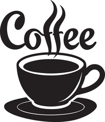 Monochrome Coffee Cup with Coffee Lettering and Steam Design
