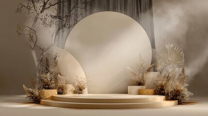 Minimalist Round Stage Mockup in Elegant Neutral Tones for Modern Events