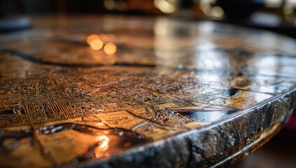 Obraz premium Resin-topped table, detailed map design