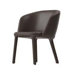 Modern Upholstered Dining Chair, Integrated Legs, Brown Leather, Angled View 3D Render