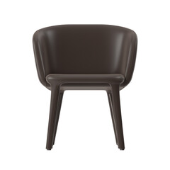 Modern Upholstered Dining Chair, Integrated Legs, Brown Leather, Front View 3D Render