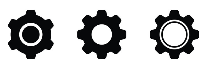 Set of 3 black gear icon, settings icon vector isolated on white background. Gears icons vector, Gear wheel icon, Gear mechanism engineering cogwheel set illustration, eps 10