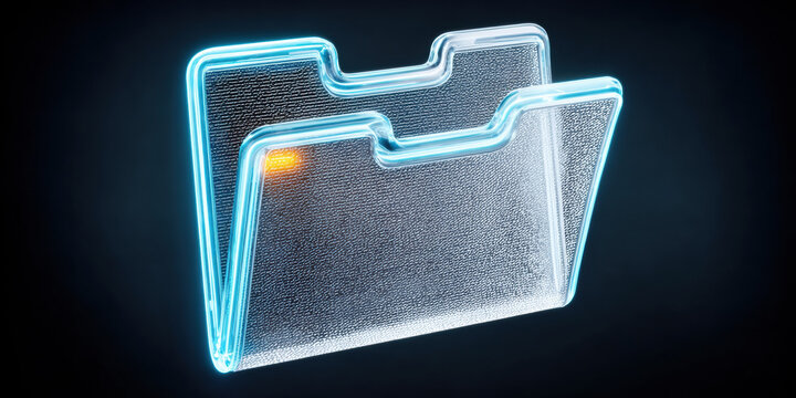 Transparent folder holographic data minimization digital icon glowing futuristic blue technology security