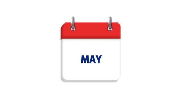 Nice animation of year calendar with pages in motion of 12 months seamless loop with space for your text or logo, 4k video. cartoon months names animation.