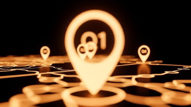 Quarterly Business Growth Animated Map with Location Pins and Financial Quarters.