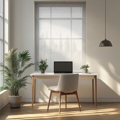 Cozy Home Office Setup with Natural Light and Indoor Plant Decor