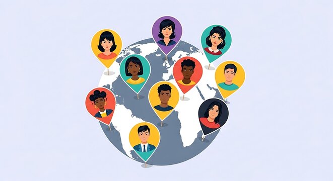 Global network of diverse people connected around the world