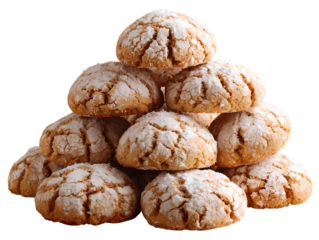 Pile of fresh amaretti cookies isolated on a white background
