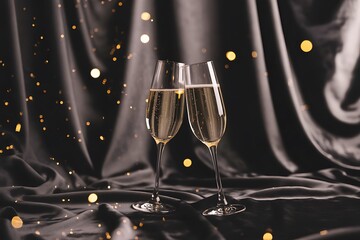 Toast to success with elegant champagne flutes against a dark, shimmering backdrop, perfect for celebrations, anniversaries, and sophisticated events