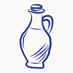 Olive Oil Abstract Bottle Contour Art. Mediterranean Summer Rest and Vacation Tropical Resort Travel Decorative Contour Line Symbol. Fresh Vitamin Vegetarian Diet Food Icon.