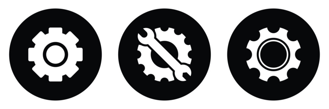 Art & Gears collection. Gear settings icons. Set of black gear wheels. Mechanics icon vector set. Engineering symbol vector illustration
