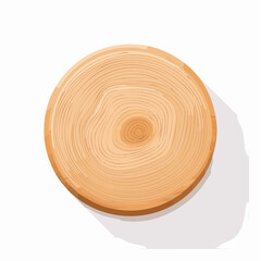 Empty clean round brown wooden plate made from a cut tree on a white background with a natural ring pattern and texture