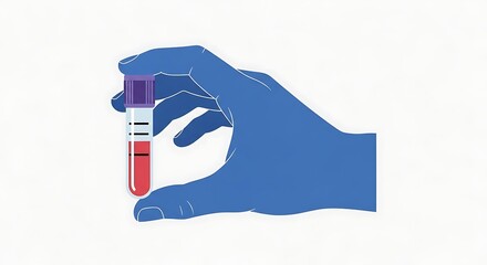 Hand in blue glove holds blood sample test tube
