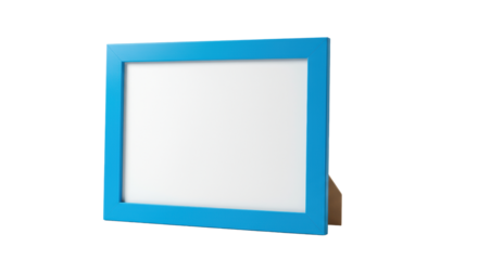 Empty bright blue rectangular wooden frame on a pristine transparent background with soft diffused lighting, off-center and negative space, concept of opportunity and new ideas