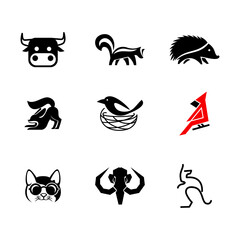 Black and Red Animal Icon Set Isolated on White