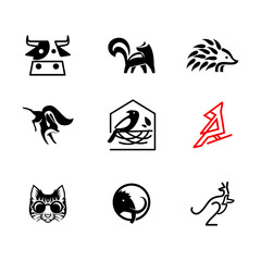 Set of Animal and Nature Icon Designs in Black and Red