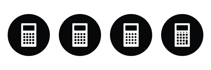 Fototapeta premium Flat design calculator pictograms, Collection of calculator illustrations, Line art calculator icons, Flat design calculator icon set for finance, accounting, and school projects. Vector illustration