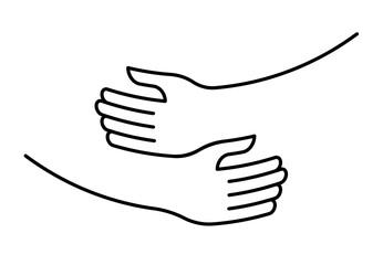 Obraz premium Human hands holding, hands embracing something doodle hand drawn icon. Outline drawing human hands holding line clipart symbol