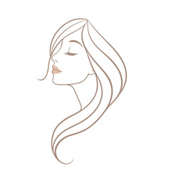 Minimal line art woman profile with long flowing hair