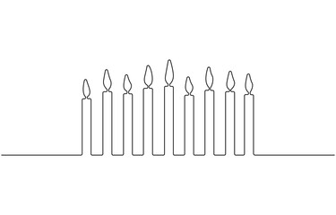 Happy Hanukkah menorah one continuous line, icon.