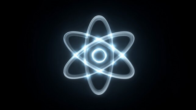 Glowing Atom Model Displayed Against Black Background