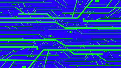 Abstract digital circuit board pattern in blue and neon green, modern technology background for electronics, computing, and futuristic themes