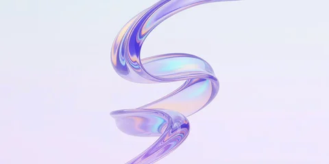 Fototapete Wellen Elegant 3D illustration of a glossy, holographic wave on a light background.  © Nadira Designer 