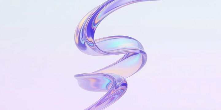 Elegant 3D illustration of a glossy, holographic wave on a light background.