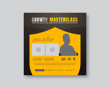 Growth masterclass webinar banner design for business seminar and online event promotion