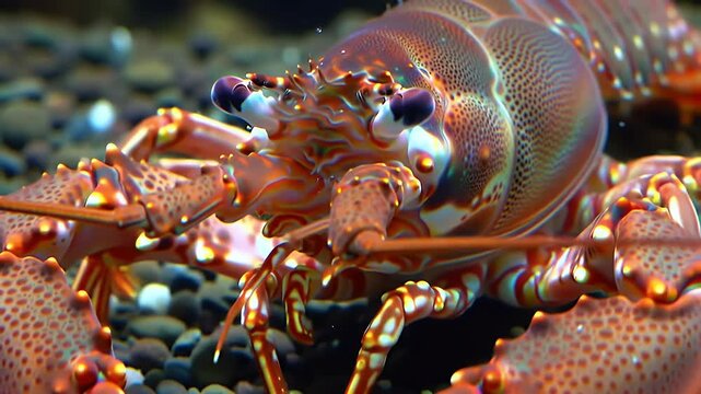 Vibrant Spiny Lobster Close-up Underwater in its Natural Habitat with Detailed Exoskeleton and Eyes
