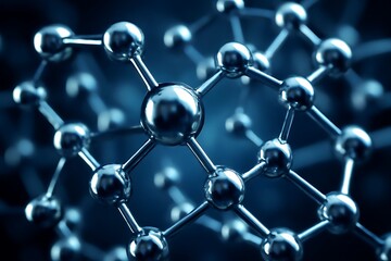 Fototapeta premium Abstract Metallic Molecule Structure on Dark Blue Background
