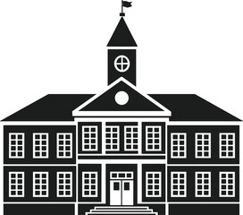 School Building with Clock Tower Silhouette – Educational Architecture Vector