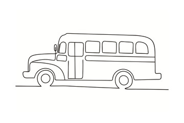 Minimalist single line drawing a classic school bus transport vehicle