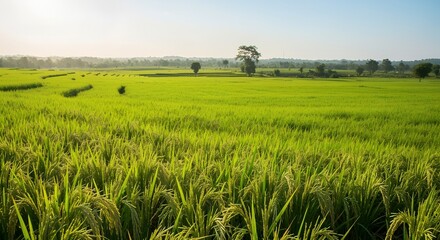Obraz premium a lush green rice field, ready for harvest