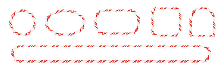 Obraz premium Candy cane Christmas frame with red, green, and white stripes PNG. Festive striped candy lollipop border for holiday greeting cards and invitations.